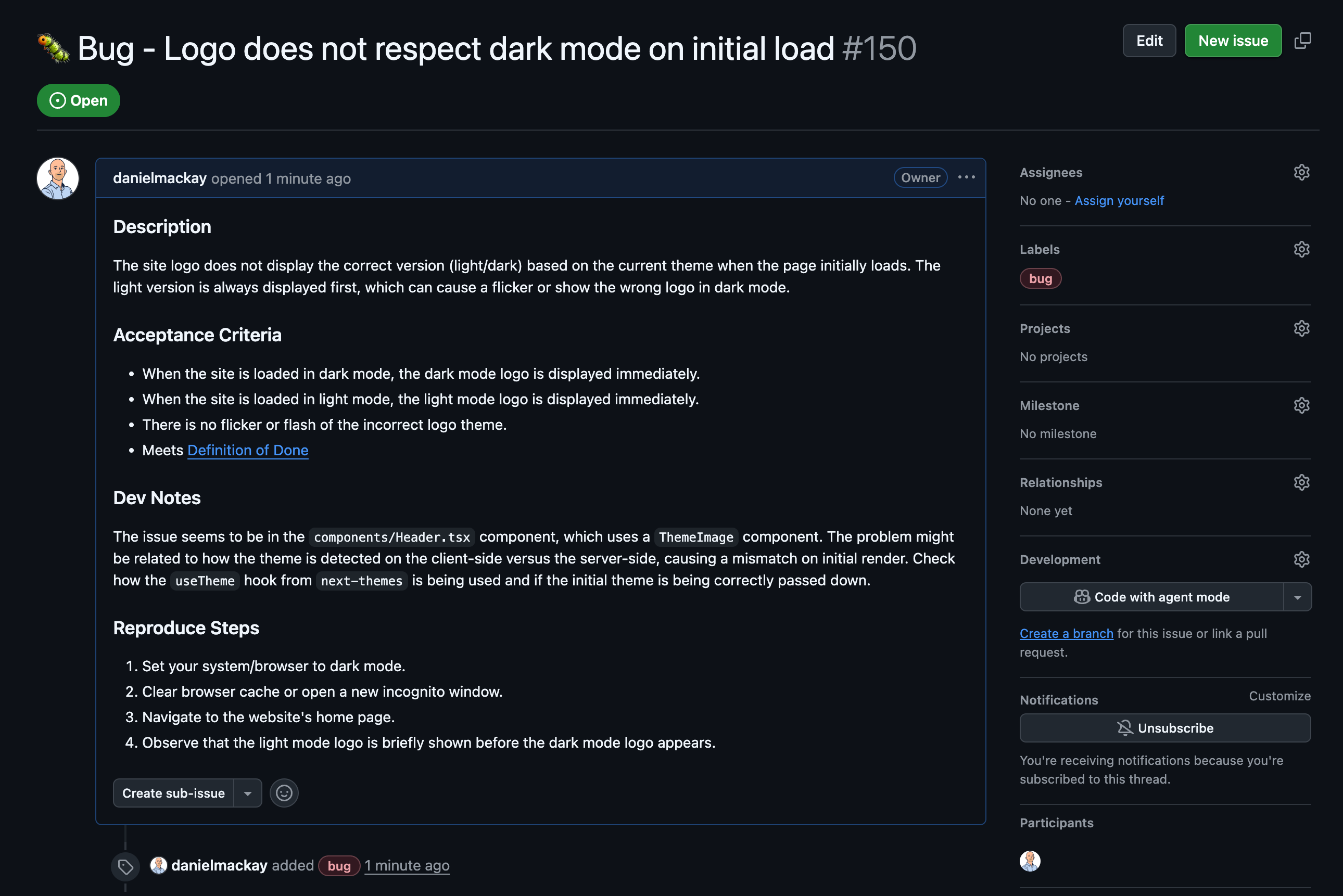 PBI created in GitHub